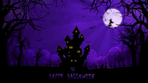 Castle And Witch Purple Halloween Wallpaper