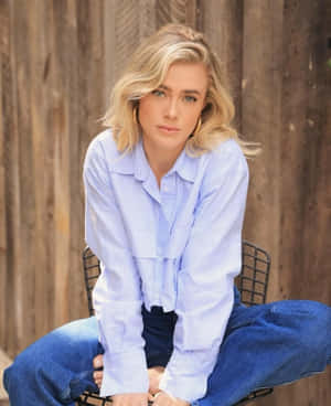 Casual Blue Shirt Portrait Melissa Roxburgh Wallpaper