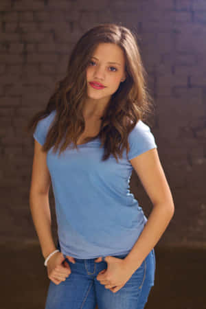 Casual Blue Top Jeans Woman Portrait Wallpaper