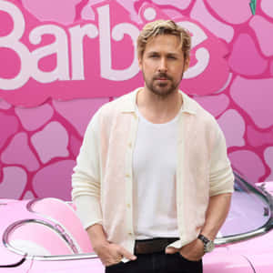 Casual Style Manin Frontof Barbie Backdrop Wallpaper