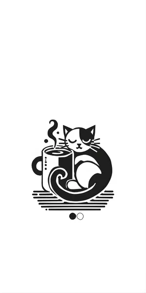 Cat And Coffee Minimal Art Wallpaper