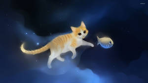 Cat Art Floating Cat And Fish Wallpaper