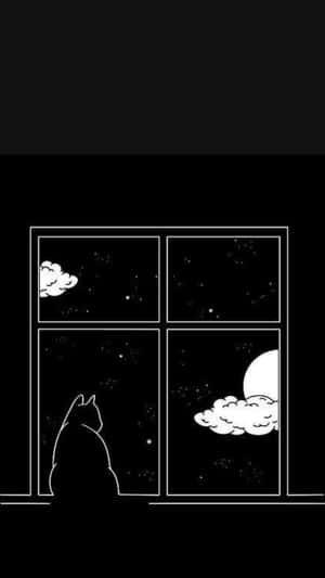 Cat Contemplating Night Sky Aesthetic.jpg Wallpaper
