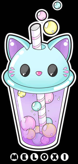 Cat Cute Boba Tea Wallpaper