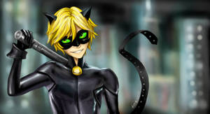 Cat Noir Digital Drawing Wallpaper