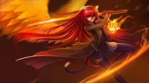 Cat Warrior Girl With Fire Wings Wallpaper