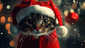 Cat Wearing Christmas Hat Wallpaper