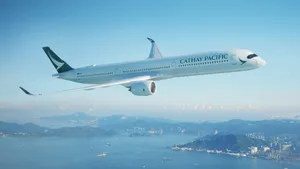 Cathay Pacific Plane Over Islands Wallpaper