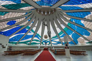Cathedral Of Brasilia Wooden Benches Wallpaper