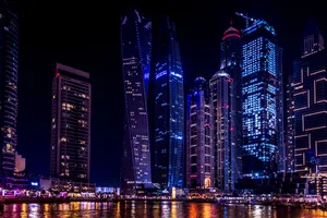 Cayan Tower Night City Wallpaper
