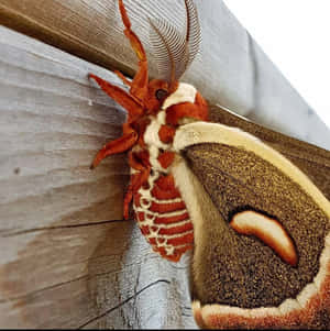 Cecropia Moth Closeup Wooden Background Wallpaper