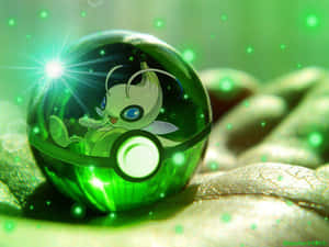 Celebi Encasedin Green Glow Wallpaper