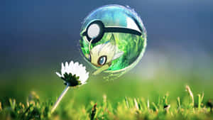 Celebi Pokemonin Pokeballwith Flower Wallpaper