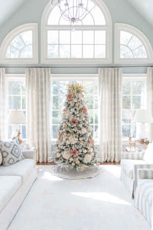 Celebrate The Festive Season With A Pink Christmas Tree Wallpaper