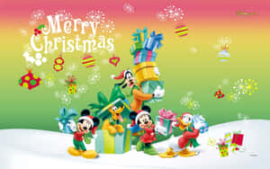 Celebrating The Holidays With Disney Christmas Characters On A Bright And Cheerful Ipad. Wallpaper