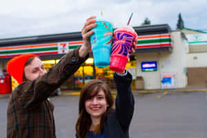 Celebratingwith Slurpeesat7 Eleven Wallpaper