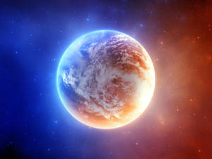 Celestial Artistry - A Beautiful Red And Blue Planet Wallpaper