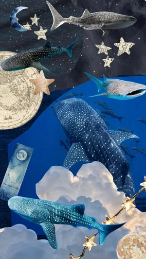 Celestial_ Shark_ Collage_ Art Wallpaper