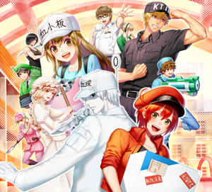 Cells At Work Character Collage Wallpaper