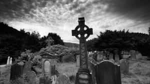 Celtic Cross In Graveyard Wallpaper