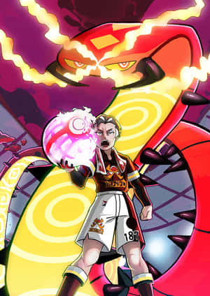 Centiskorch And Kabu With Glowing Poké Ball Wallpaper