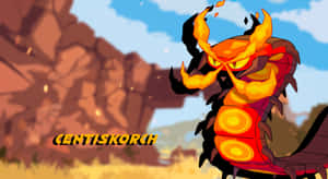 Centiskorch With Name On Blurry Backdrop Wallpaper