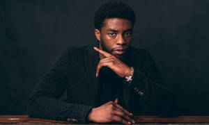 Chadwick Boseman Intricate Pattern Black Suit Wallpaper