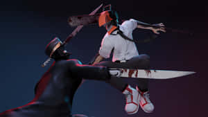 Chainsaw Man Katana Duel3 D Art Wallpaper