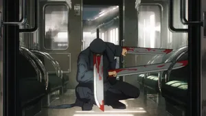 Chainsaw Man Katana Man Subway Scene Wallpaper