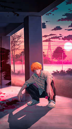 Chainsaw Man Sunset Solitude Wallpaper