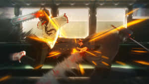 Chainsaw Manvs Katana Man Action Scene Wallpaper