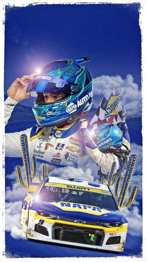 Champion Nascar Driver Chase Elliott Holding A Blue Helmet Wallpaper