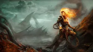 Chandra The Pyromancer Challenges Mt.randet Wallpaper