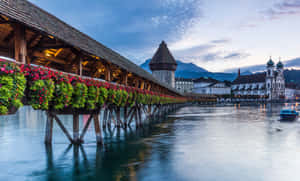 Chapel Bridge Lucerne Switzerland Dusk Wallpaper