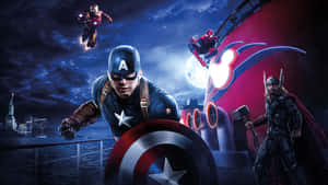 Charge Into Action With This Striking Captain America Desktop Wallpaper. Wallpaper