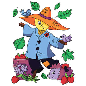 Charming Fall Scarecrow In A Pumpkin Field Wallpaper