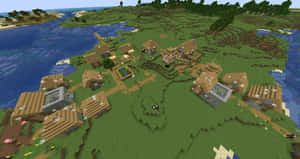 Charming Minecraft Village With Sunlit Farmland Wallpaper