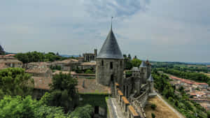 Chateau Comtal In Carcassonne High Angle Shot Wallpaper