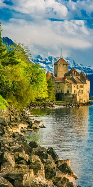 Chateaude Chillon Springtime Montreux Wallpaper