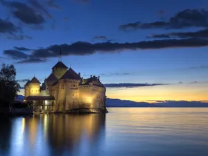 Chateaude Chillon Sunset Montreux Wallpaper
