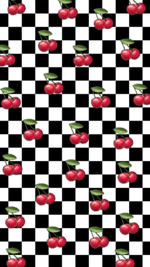 Checkered Cherries Pattern Wallpaper