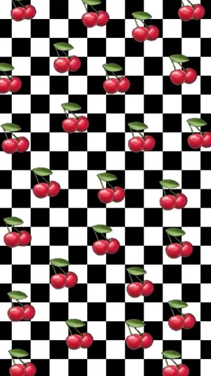 Checkered Cherries Pattern Wallpaper