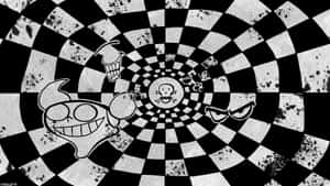 Checkered Vortex Cartoon Faces Wallpaper