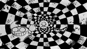Checkered Vortex Cartoon Faces Wallpaper