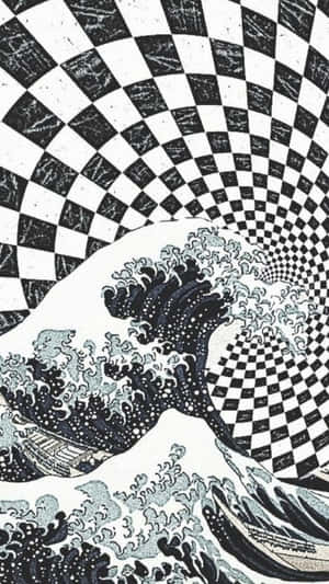 Checkered Wave Illusion Art Wallpaper