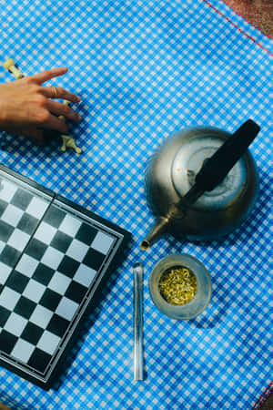 Checkers Gameand Tea Time Setup Wallpaper