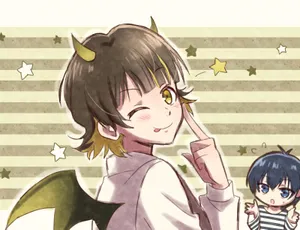 Cheerful Anime Character With Horns Wallpaper