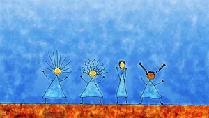 Cheerful Kid's Drawing Desktop Wallpaper