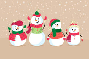 Cheerful Snowman Family Illustration Wallpaper