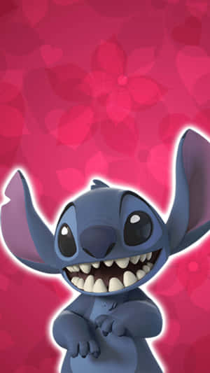 Cheerful Stitch Pink Background Wallpaper